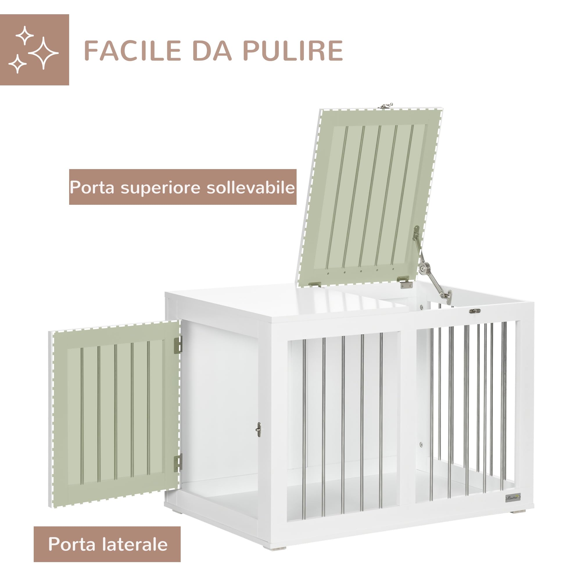 PawHut Cage pour chiens avec 2 portes verrouillables, maison pour chien, taille moyenne, pour intérieur, acier et MDF, 80 x 50 x 56,5 cm, blanc