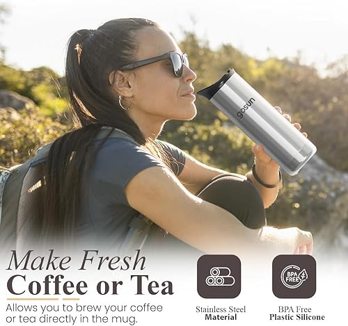 Miniatura 4 de GOSUN Brew - Cafetera de viaje, taza de viaje con aislamiento térmico de doble pared, color negro