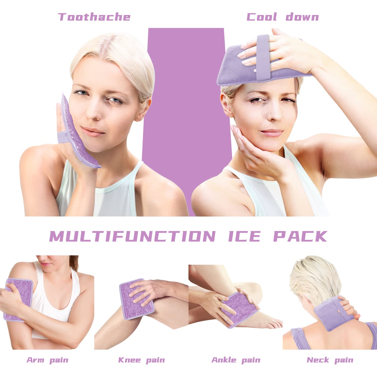 Gel Eisbeutel mit Riemen,wiederverwendbar,heiße kalte Kompresse,Therapie bei Schmerzen,Schwellungen,Verletzungen von Knie,Schulter,Fuß,Rücken,Knöchel,Nacken,Hüfte,Ellbogen 2 Stück,Violett