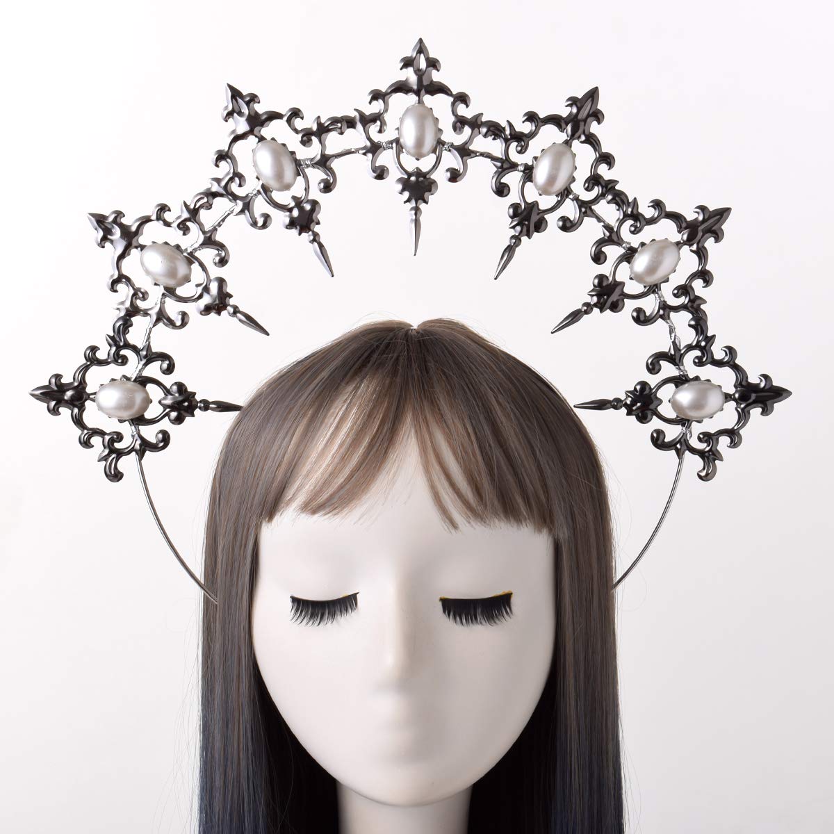 BLESSUME Halo Crown Mary Goddess Headband Women Halloween Costume Headpiece, Black 2, Taglia unica - Image 4