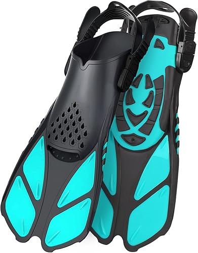 Aletas de natación, aletas de esnórquel de tamaño de viaje, cortas, ajustables, para natación, tacón abierto, aletas de buceo, aptas para hombres,