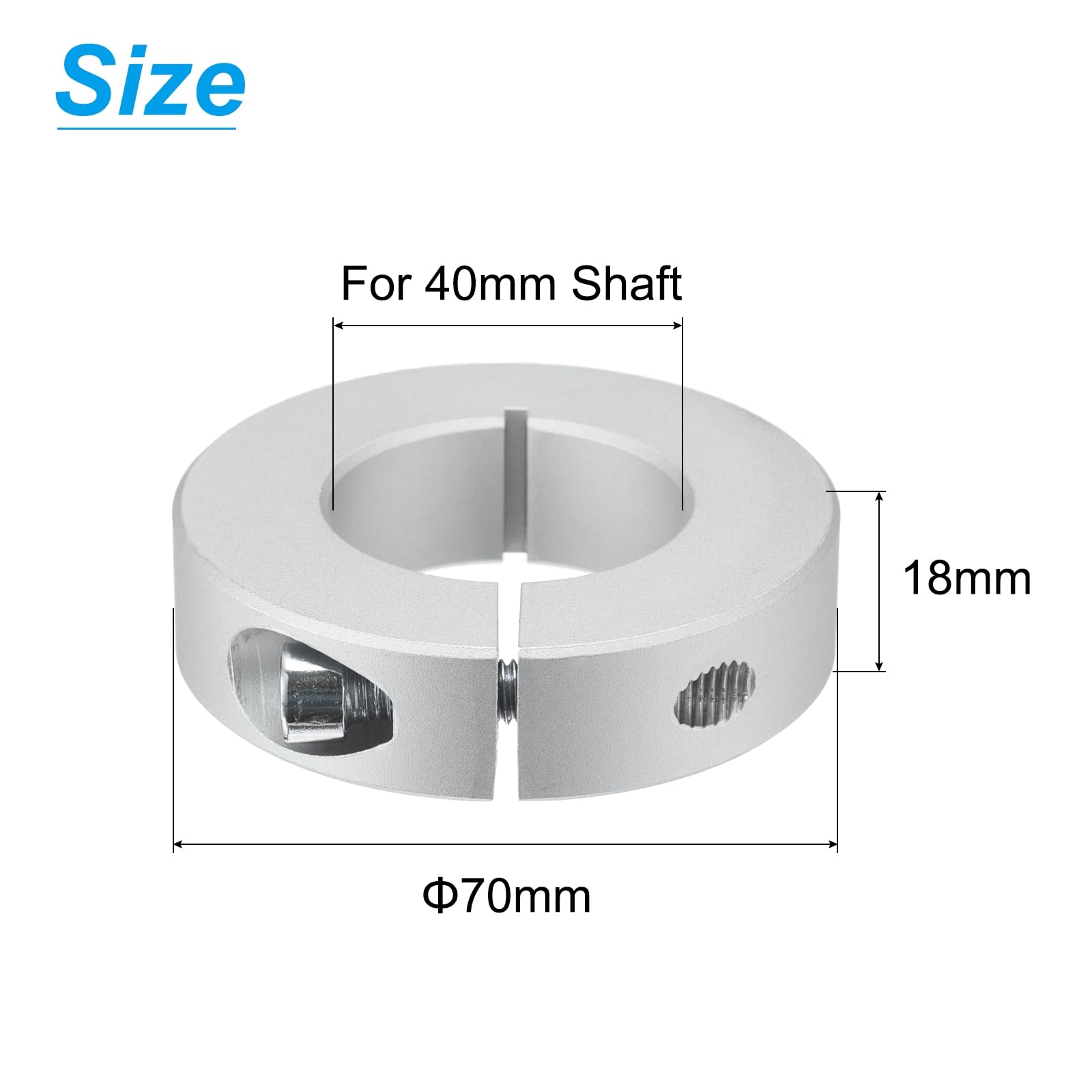 QUARKZMAN Set di Collari a Divisore Singolo per Albero 40mm, Un Pezzo Clamping Collars 70mm OD, 18mm Spessore, Collare Bloccaggio Lega Alluminio con Viti Fissaggio M8 e Una Chiave