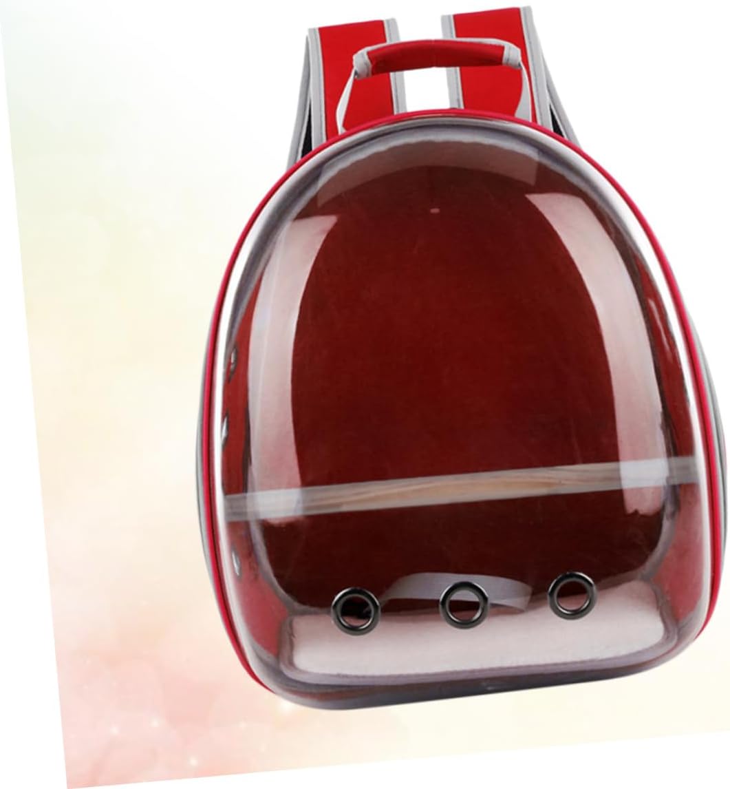 Portable Parrot Backpack Breathable Outdoor Carry Bag with Venting Comfortable Transparent Space Capsule for Birds and Design Red