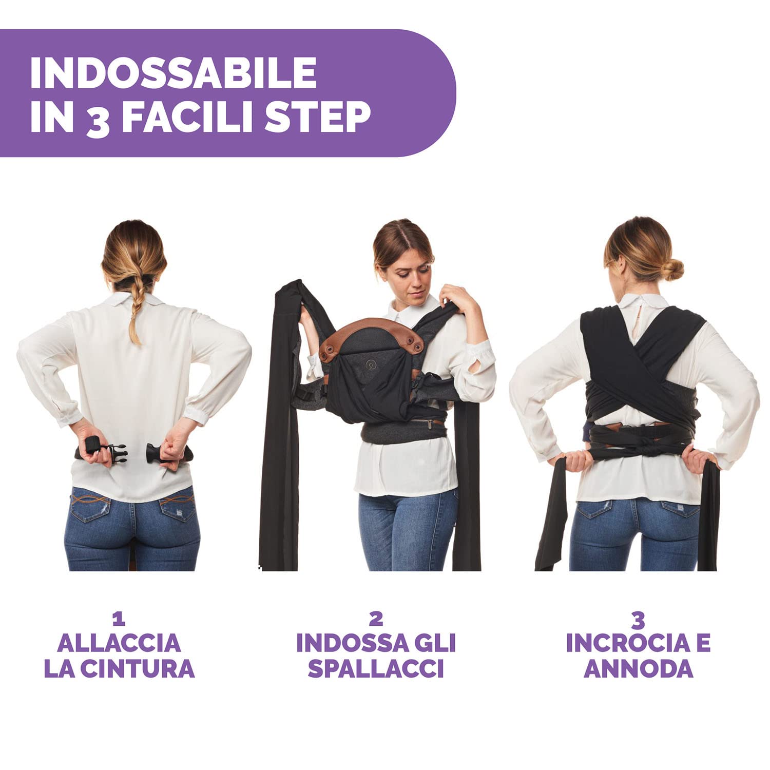 Boppy Adjust Comfyfit Portabebè 0+ Mesi da 3,5 kg a 15 kg, Semplice da Indossare e Regolabile, Portabebè Neonato Fronte Mamma Ergonomico con Supporto per Testa e Collo e Fascia Da Annodare, Nero