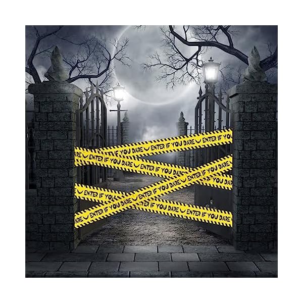 3 Rolls Halloween Fright Tape Halloween Warning Tape Caution Tape Yellow Barrier Tape Hazard Tape Keep Out Tape Enter If You Dare Prop Haunted Horror Tape Scare Decoration for Outdoor Bat Zombie Party