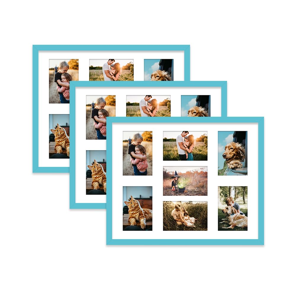 Turquoise Multi Photo Frame - Holds 7 x 6x4 Pictures, Family Collage Picture Frame for Wall Display, 20x16 Frame size, Set of 3