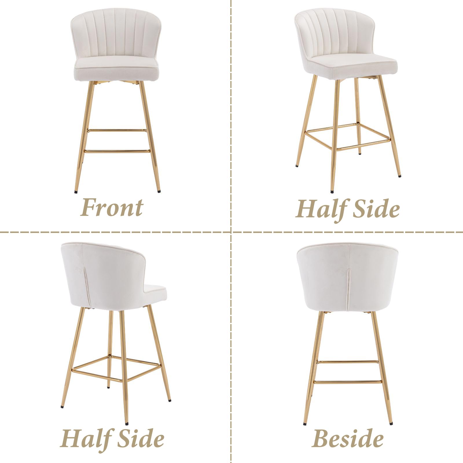 Ya-Home Set di 2 Sgabelli da Bar in Velluto con Gambe in Metallo Dorato, Beige