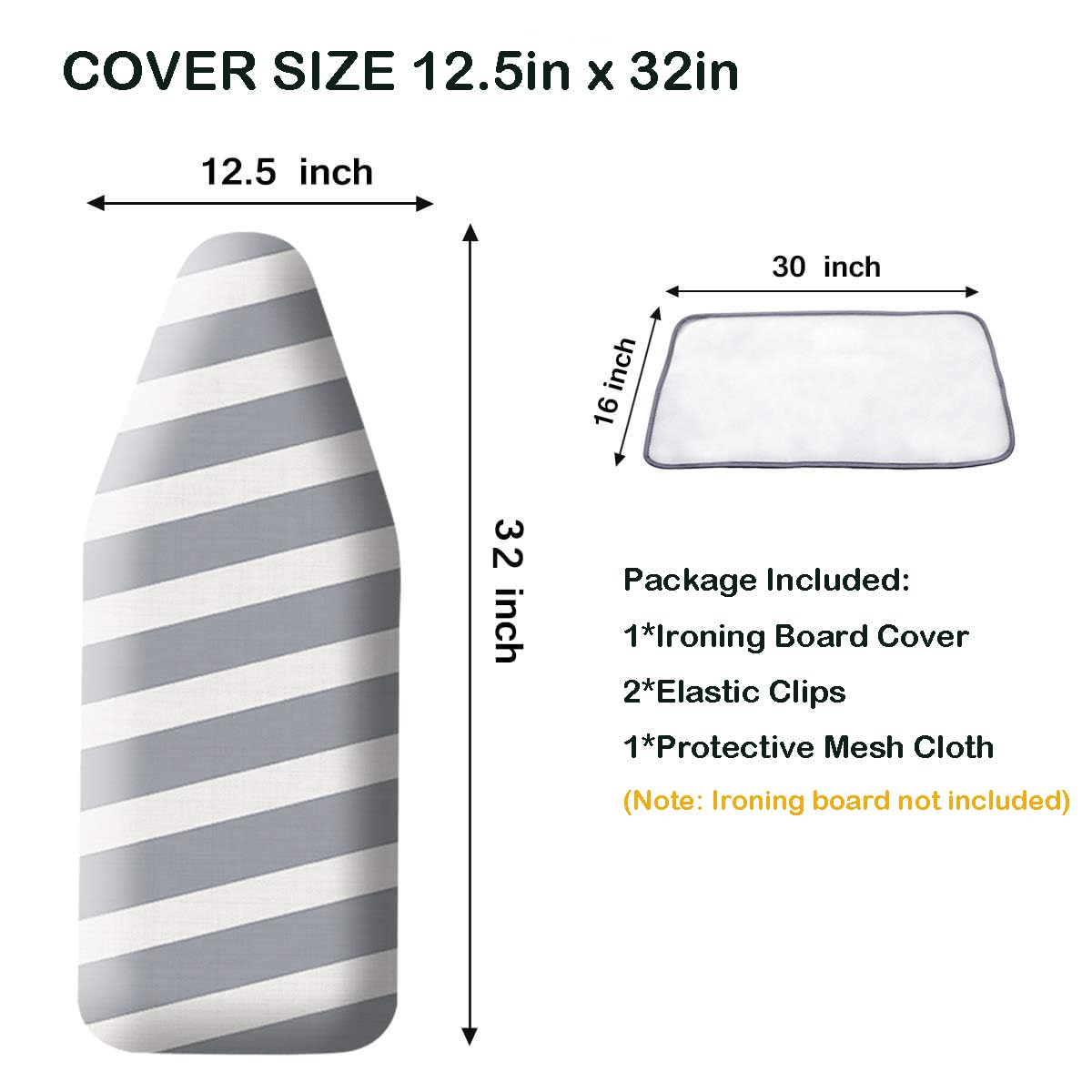 SheeChung Funda y Almohadilla para Tabla de Planchar pequeña de 12.5 x 32 Pulgadas, Funda de algodón y Acolchado extragrueso, resiste Quemaduras y Manchas, cordón elástico, se Adapta a una pequeña