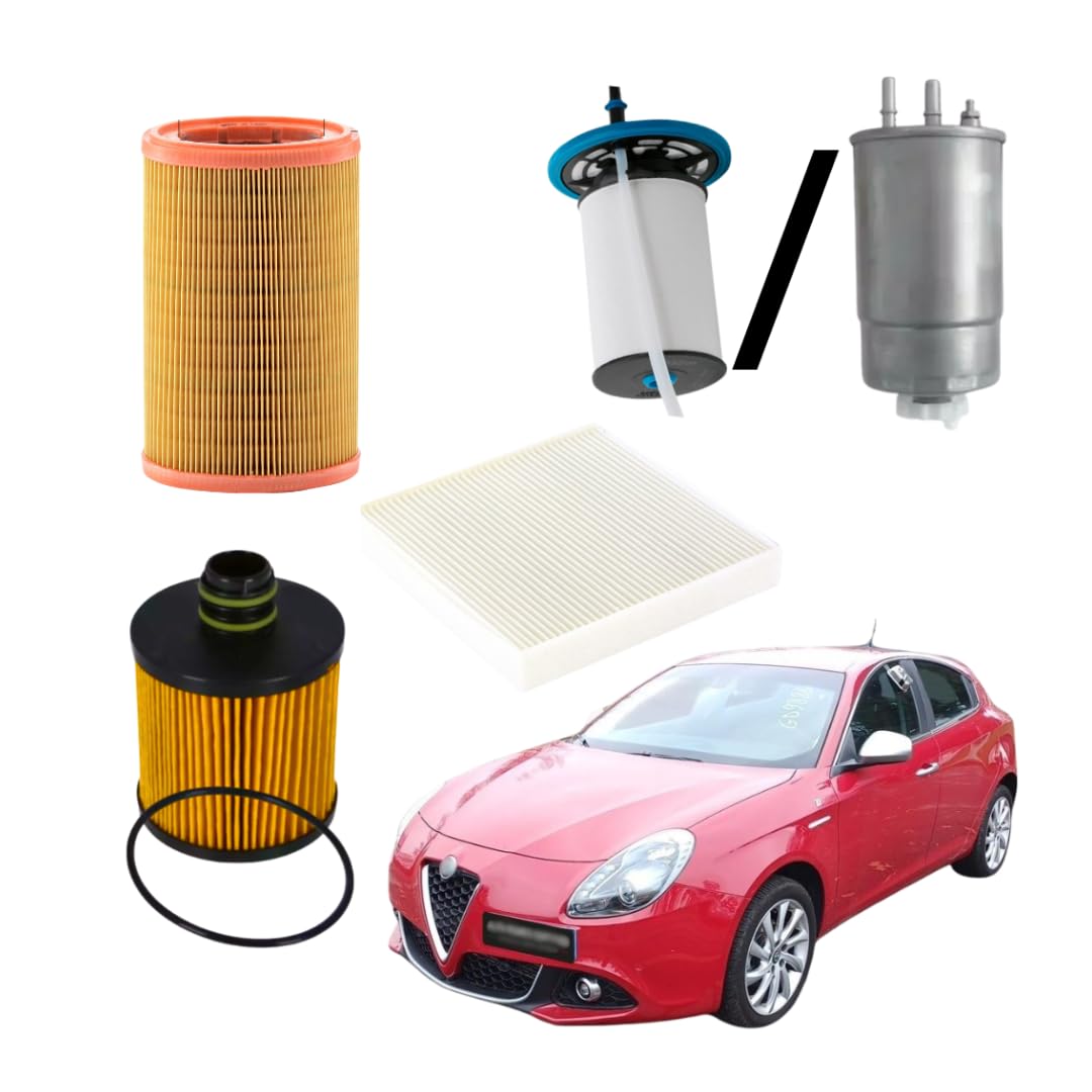 KIT 4 FILTRI TAGLIANDO COMPATIBILE CON ALFA ROMEO GIULIETTA 1.6 JTDM EURO 6 105 116 120 CV