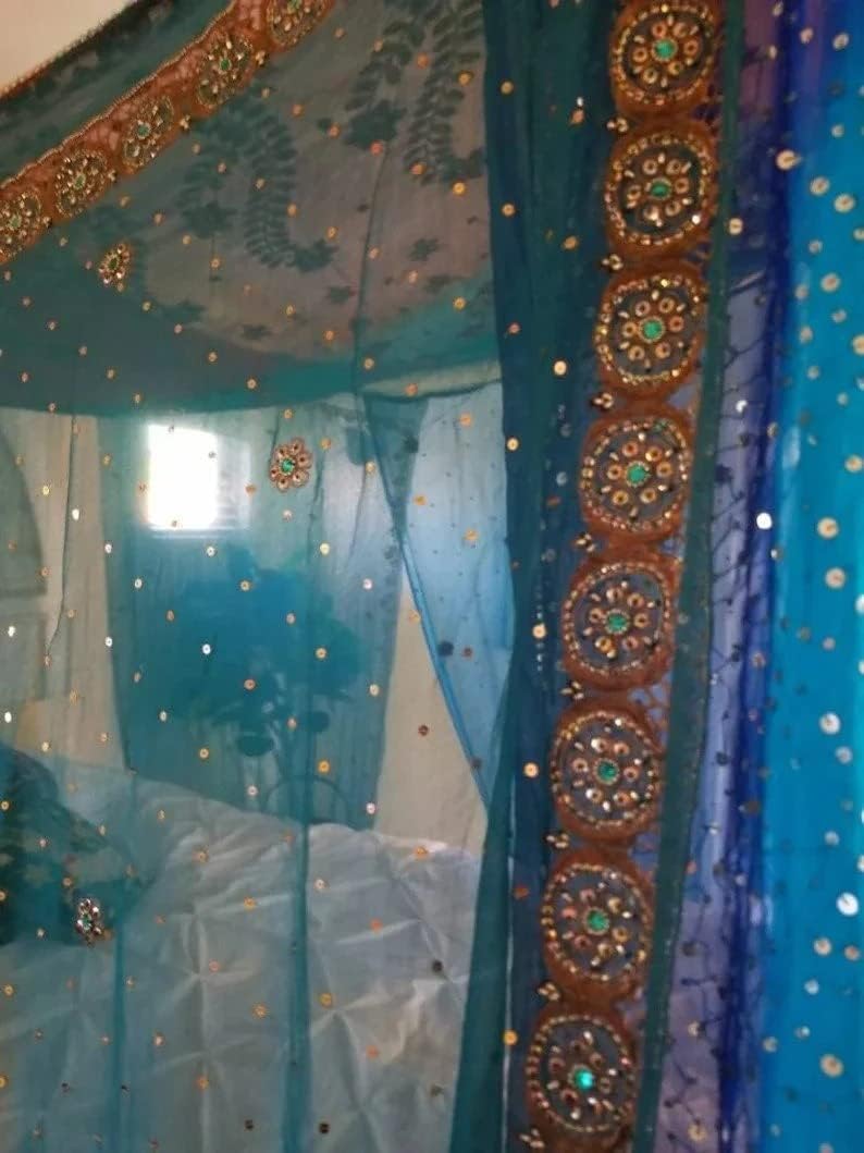 Bed Canopy Queen Midnight Blue Galaxy Boho Curtains Bedroom Made to Order Sequin Silk Magical Canopy Queen Beaded Bohemian