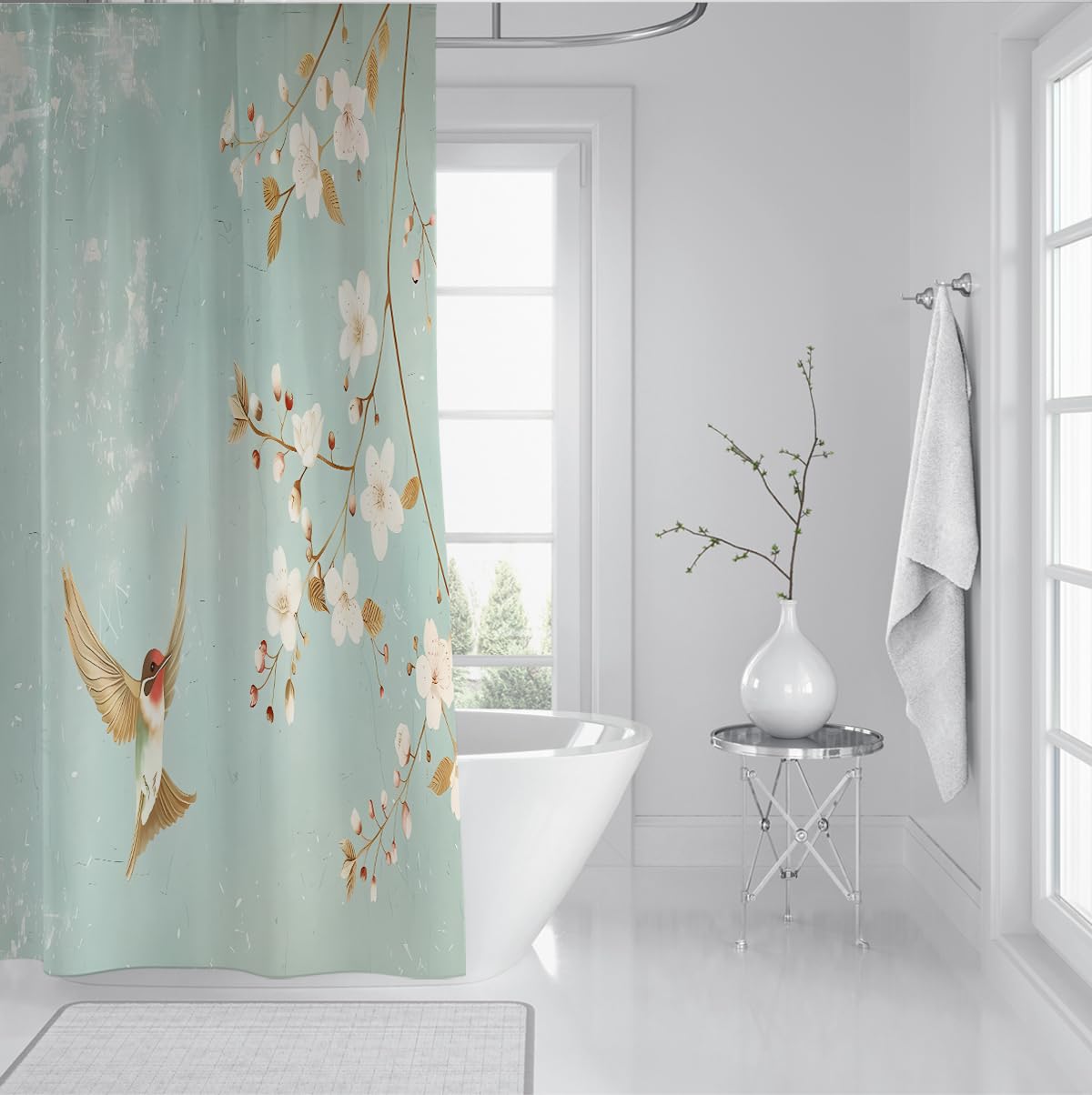Rideau de Douche Arbre Fleuri Oriental Vintage 200 x 220 cm