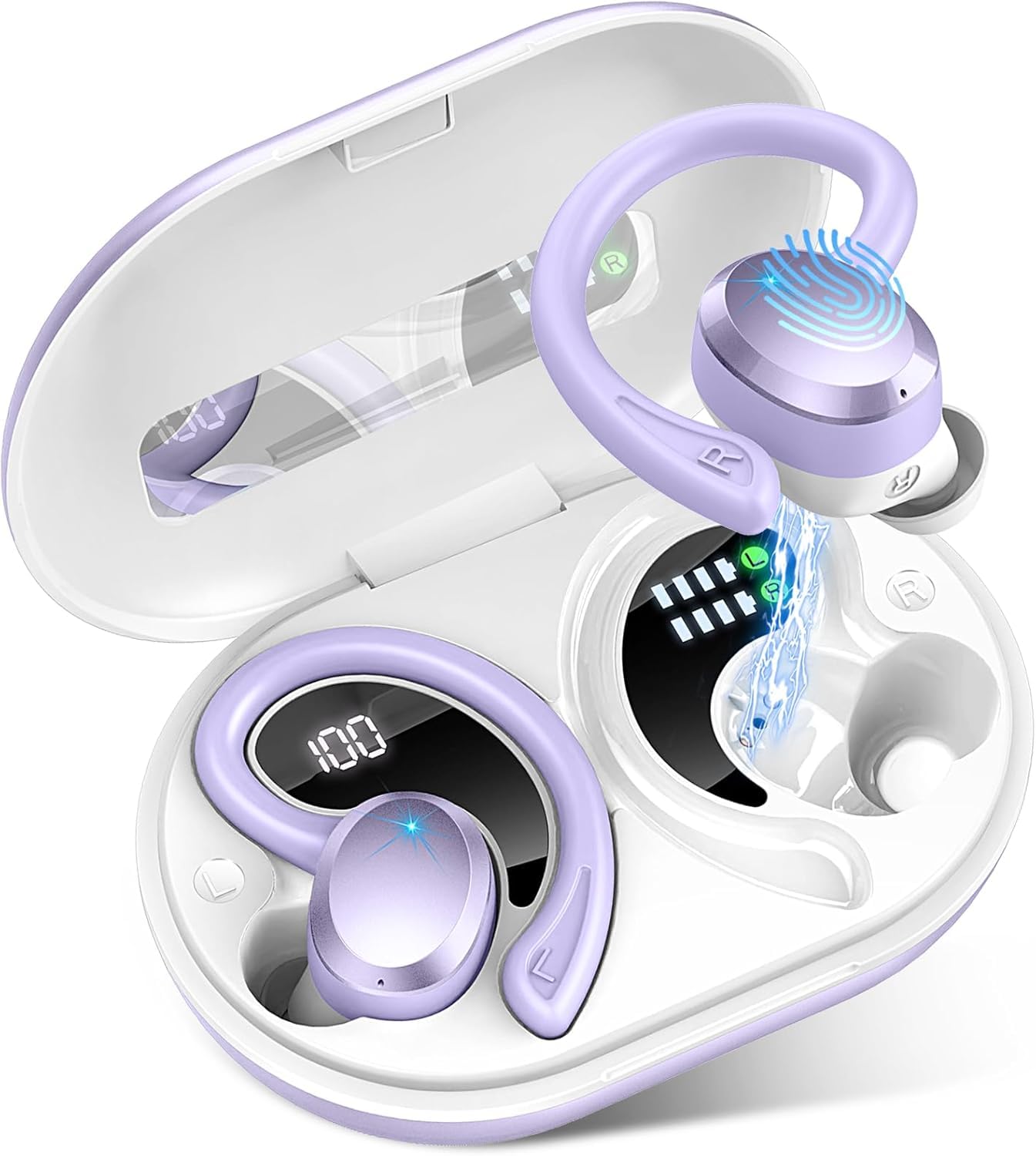 Hupoaf Auriculares Inalámbricos Deportivos, Auriculares Bluetooth 5.3, 48H Cascos Inalambricos HiFi Estéreo, IP7 Impermeable, Cascos Bluetooth con Cancelación de Ruido Pantalla LED
