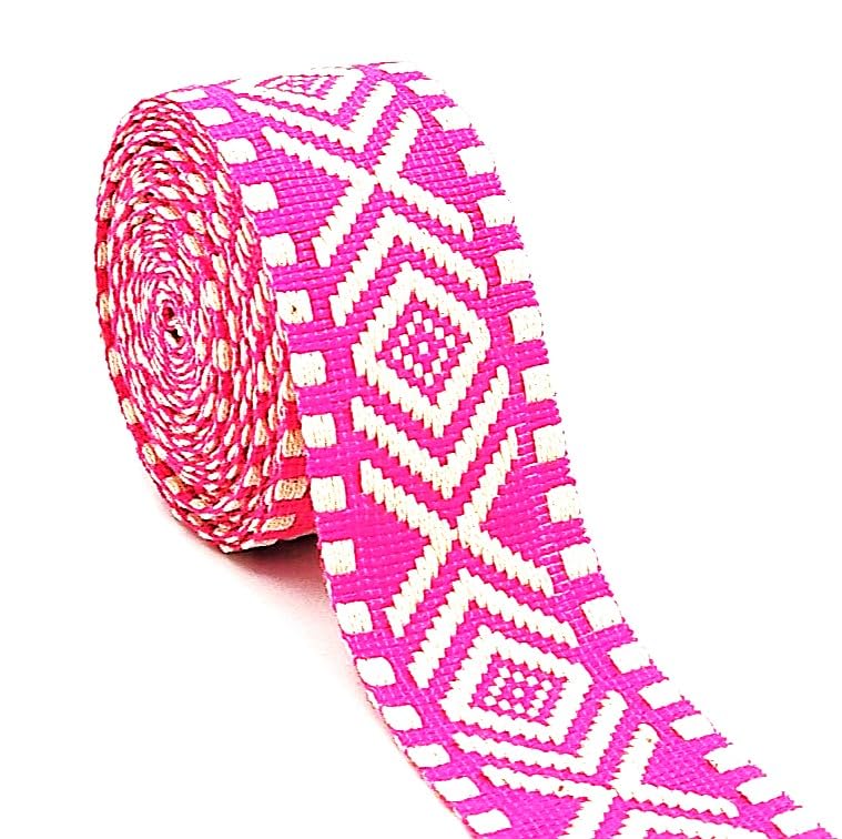 Sangle coton 38mm au motif géométrique losanges, ruban robuste pour anse bandoulière de sac