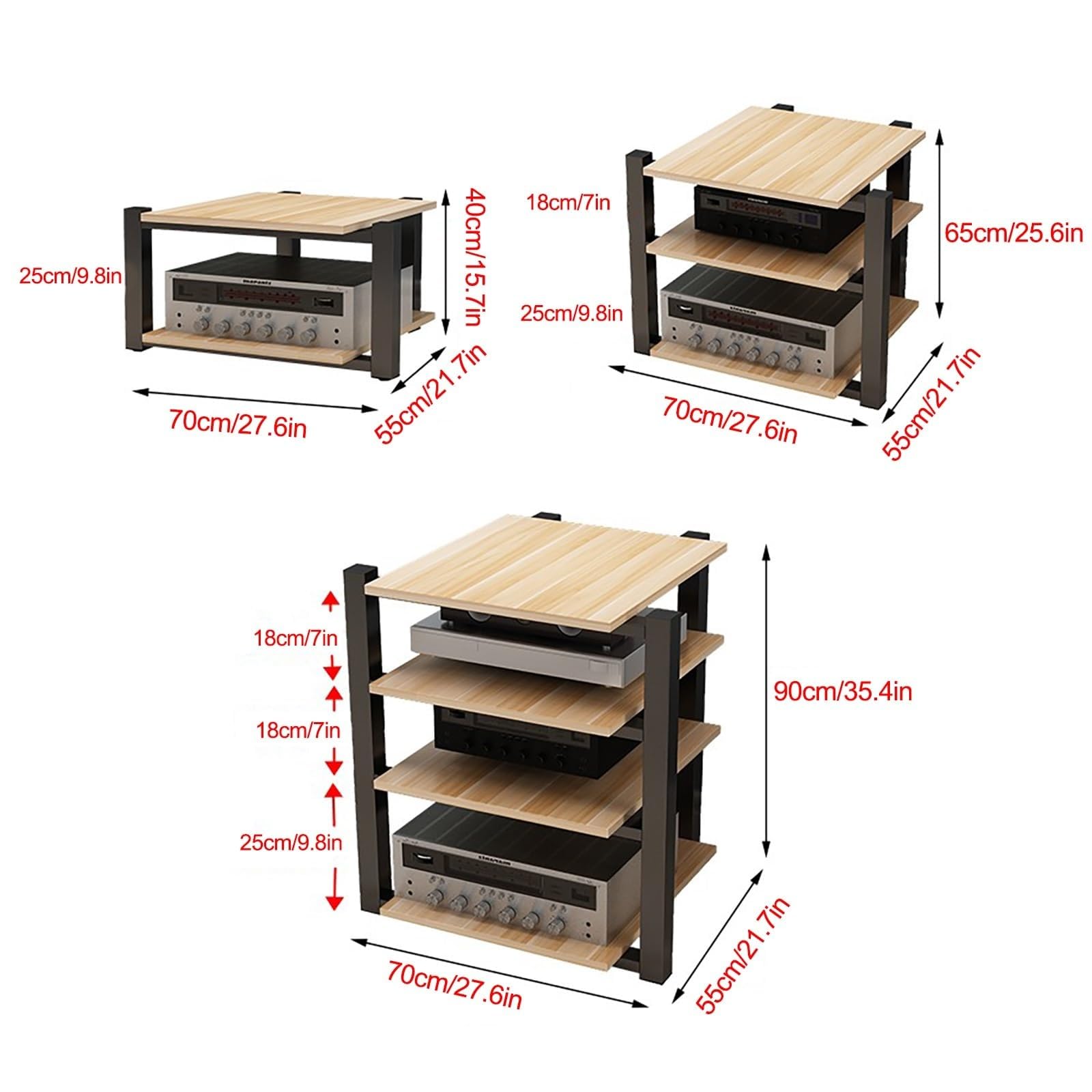 AV – Armadio a torre per intrattenimento a 2/3/4 ripiani, moderno rack per altoparlanti e audio Home Theater, elegante centro multimediale per sistemi TV (marrone, 90 cm)