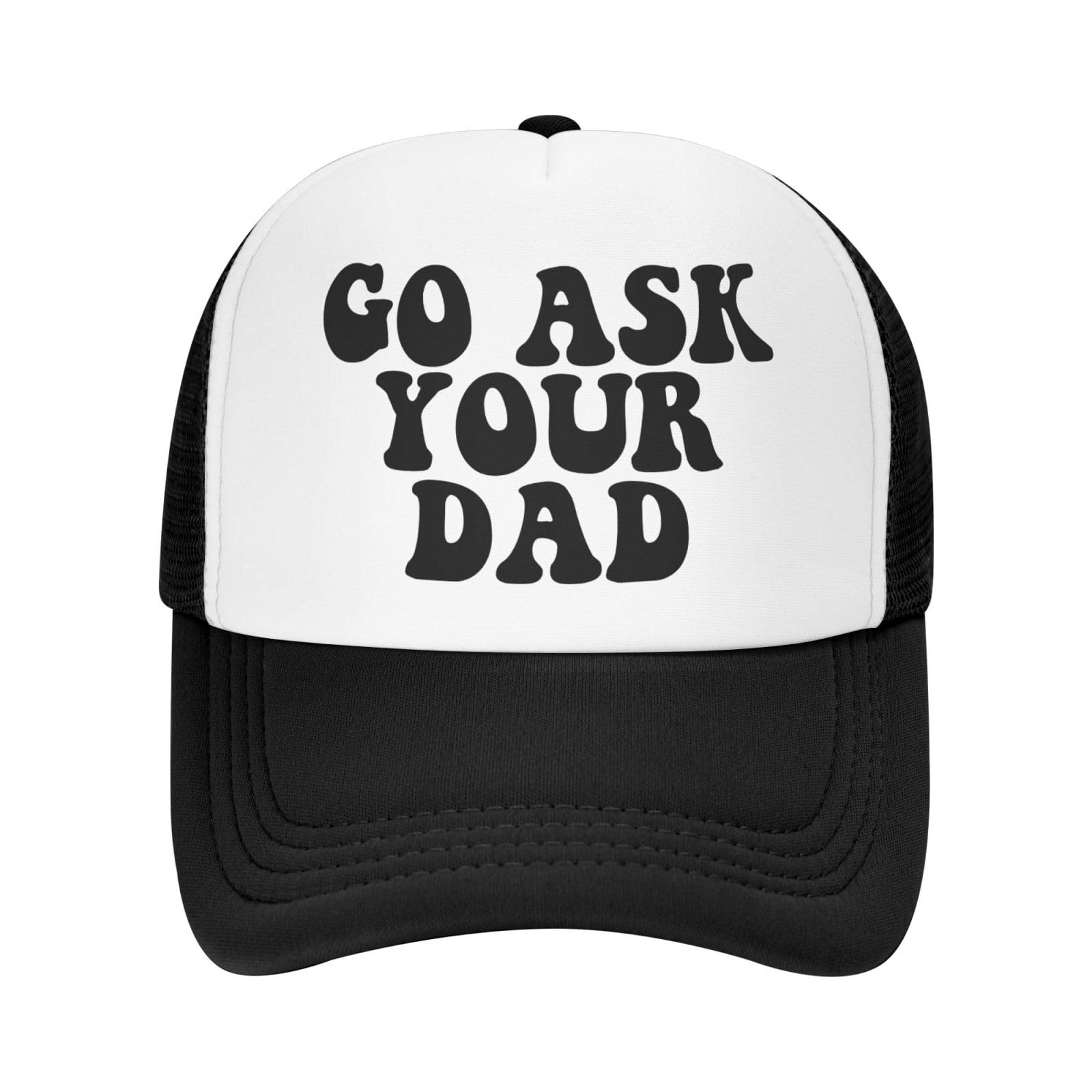 tjhJHTG Go Ask Your Dad Funny Trucker Hat for Women Men Adult Humor Cap Gag Baseball Cap Black