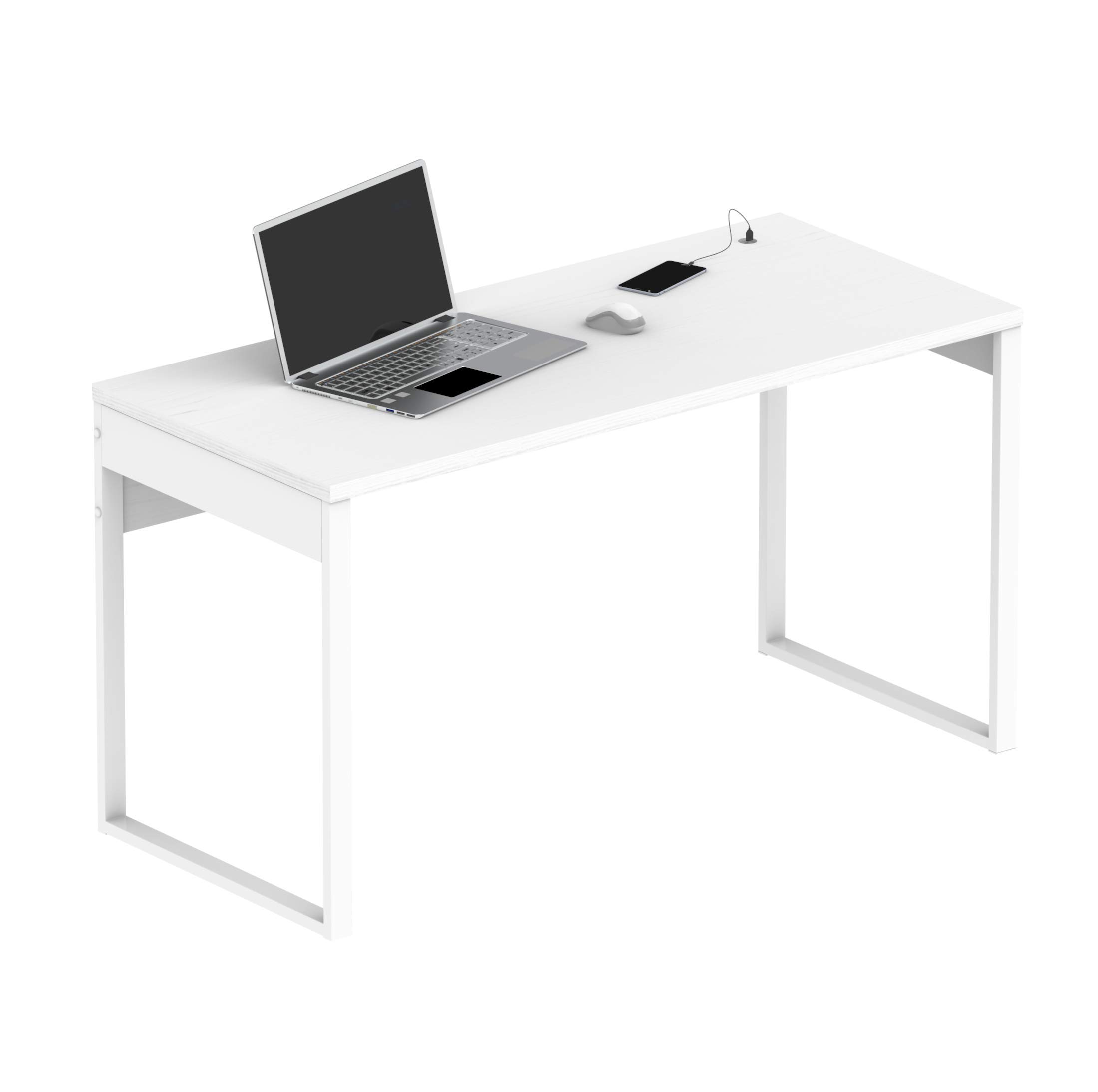 Muebles Pitarch | Tavolo da ufficio con piede metallico, scrivania, tavolo per computer o da studio, bianco, 76x135x60cm (altezza x larghezza x profondità) moderno, modello Nexus