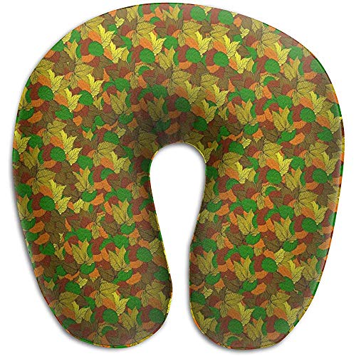 KDU Fashion Cojines,Hojas Otoño Textura Papel Pintado Almohada En Forma De U...