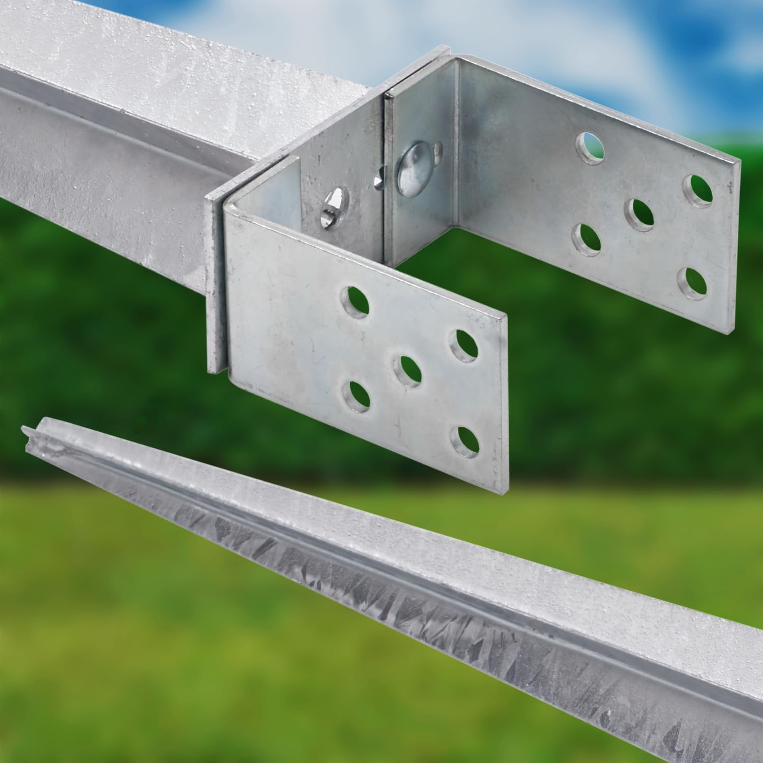 TRIBECCO Einschlag-Bodenhülse U-Form für Vierkant-Holzpfosten Stützenschuh verstellbar bis 140 mm Länge 700 mm U-Pfostenträger zum Einschlagen in den Boden feuerverzinkter Stahl