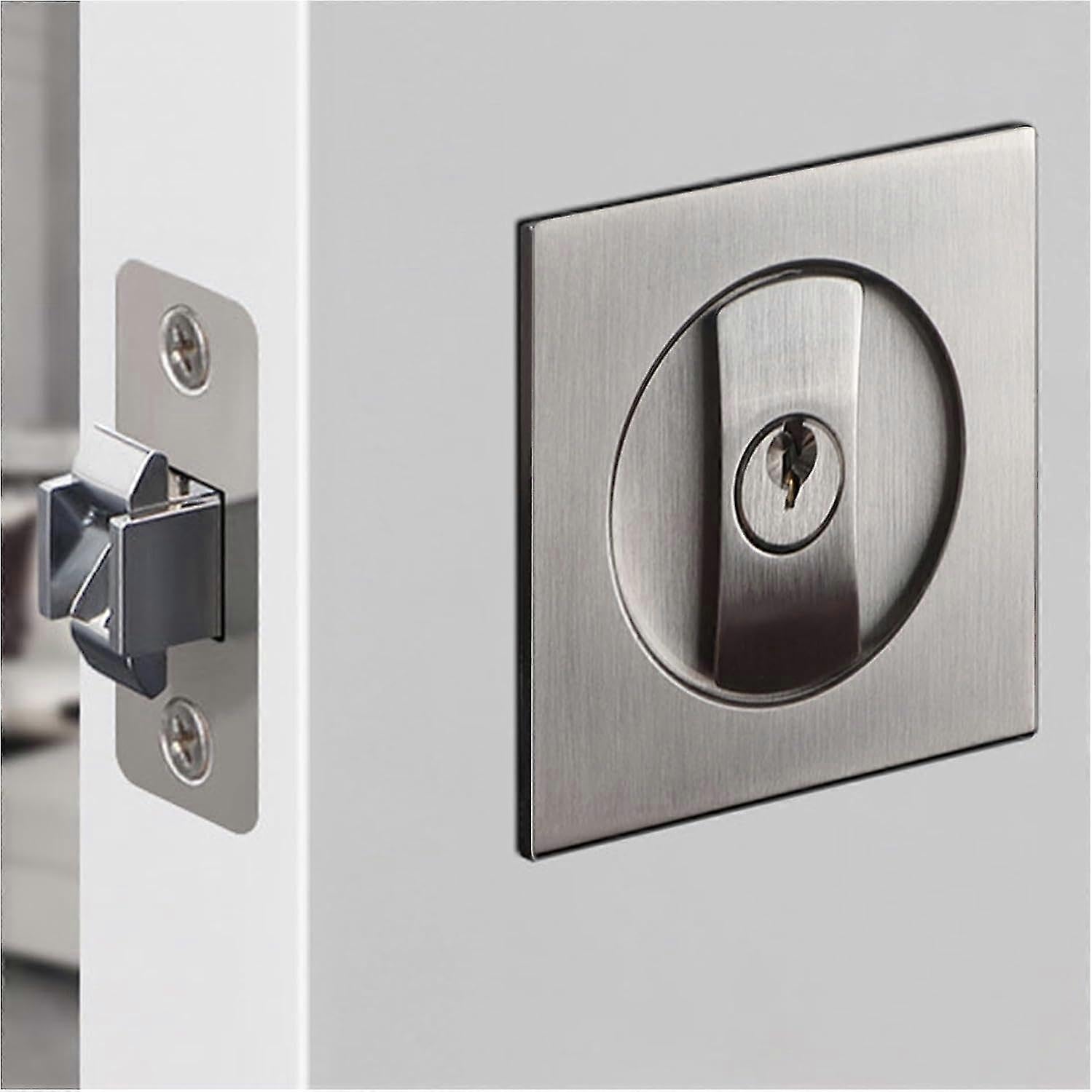 Sliding Door Lock Pocket Door Lock Invisible Recessed Mortise Lock Wooden Door Lock Silver - q36/YY