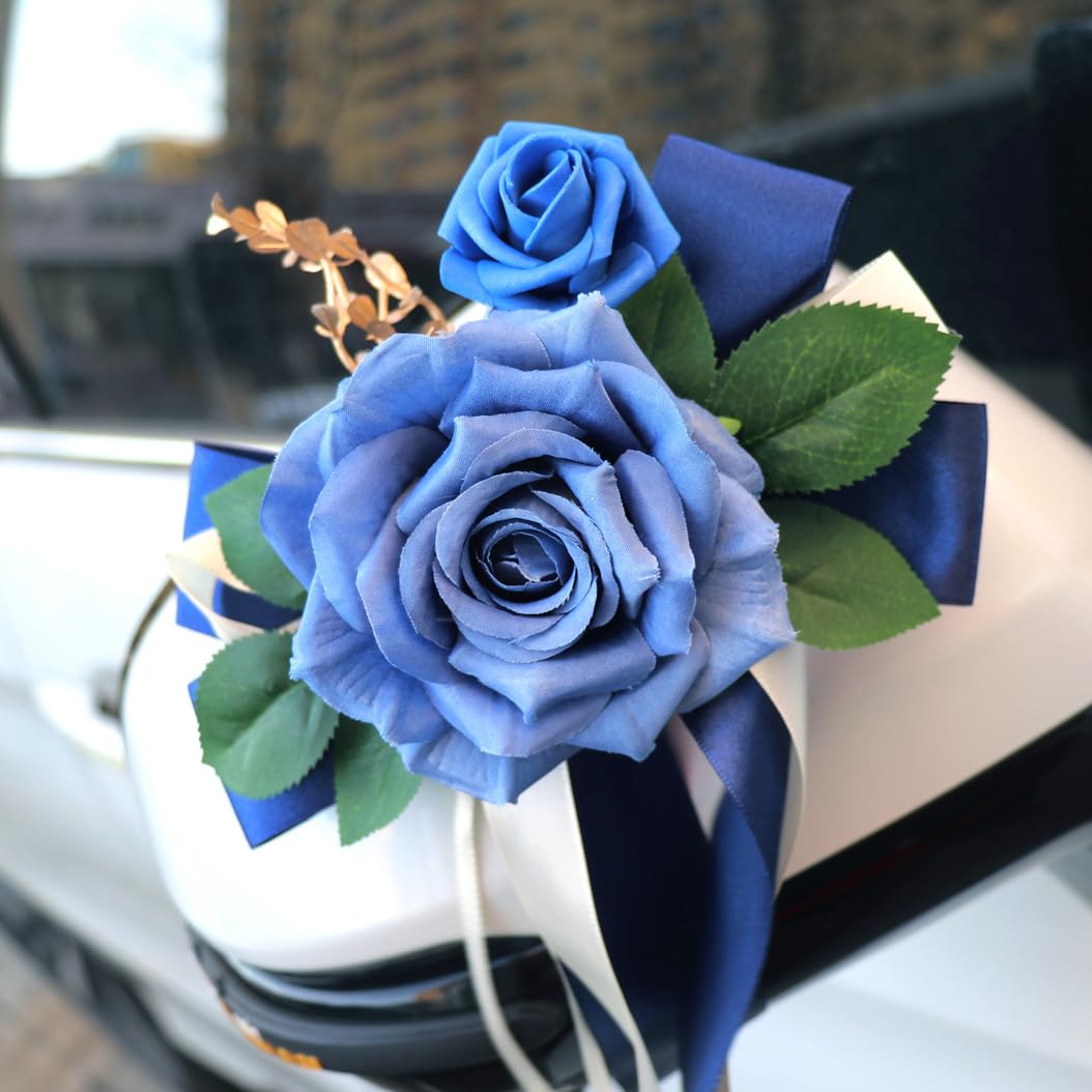 Hochzeitsauto Dekoration Künstliche Blumen Hochzeit Auto Rückspiegel Türgriff Schleifen Bnad Hochzeitschleifen Autoschleifen Autoschmuck mit Saugnäpfen Burgunderrot 12 Stück