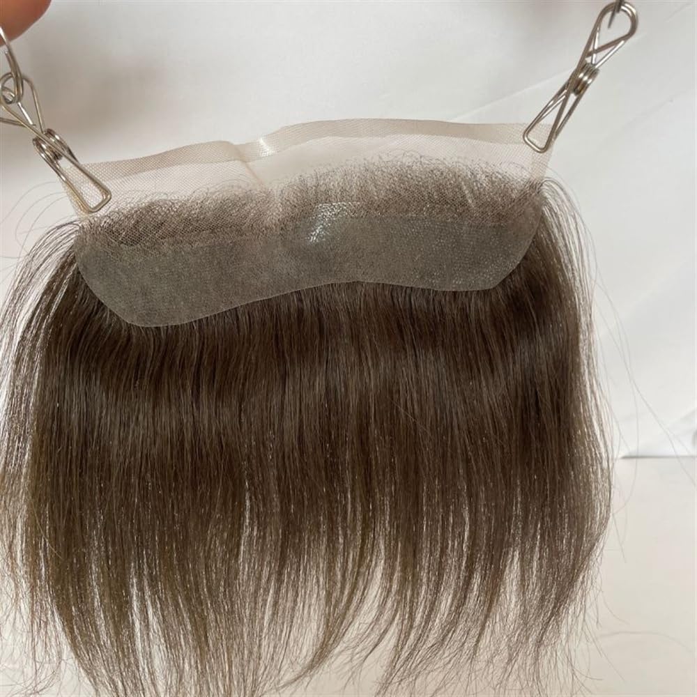 Tupecik męski Peruka męska na czoło 4cmx18cm Koronkowa przednia skóra PU tylna linia włosów 7# Brązowe niewidoczne koronki HD do z linią systemów wymiany cofających się Treski