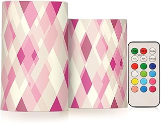 famyily Beauty - Juego de 2 velas sin llama de color rosa intenso neutro romboide con pilas para decoración del hogar, 4 pulgadas y 5 pulgadas