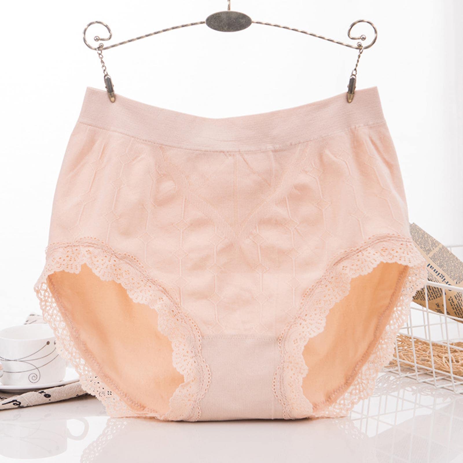 Pełne majtki 3 szt. super duży rozmiar bawełniane majtki damskie wysoki stan żakardowe oddychające majtki w dużych rozmiarach - khaki, XXXL 62,5-75 kg