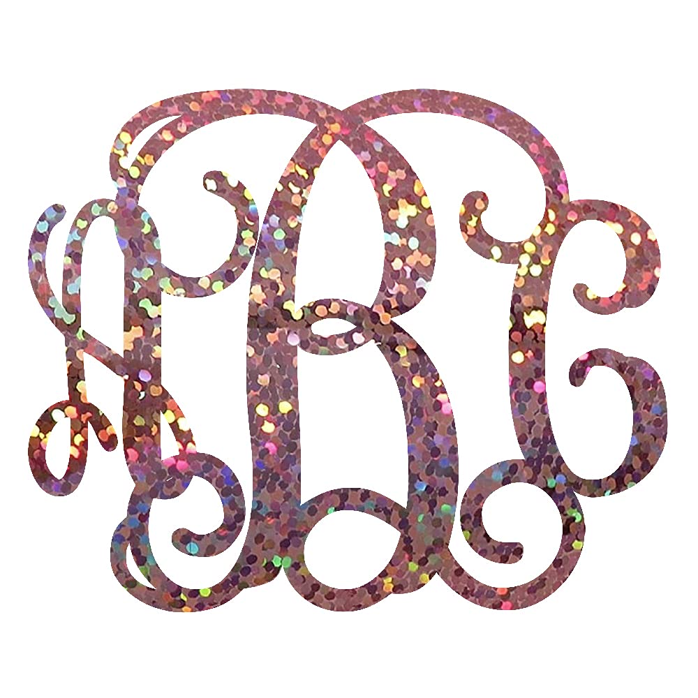 Rose Gold Mirrored Chrome Holographic Vine Monogram Decal Sticker (2 Inches High)