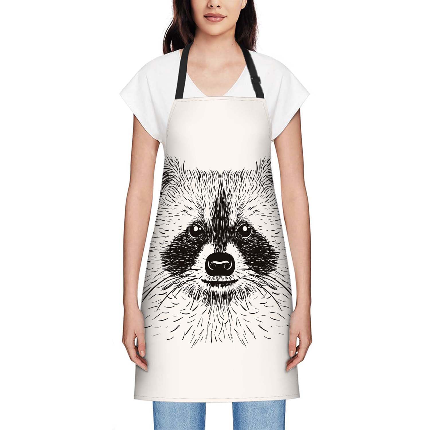 Smooffly Sketch Raccoon Face Apron Unisex Adjustable Bib Apron Cooking Kitchen Chef Women Men Aprons for Home Kitchen Restaurant,Coffee House,Shop,Garden - Image 2