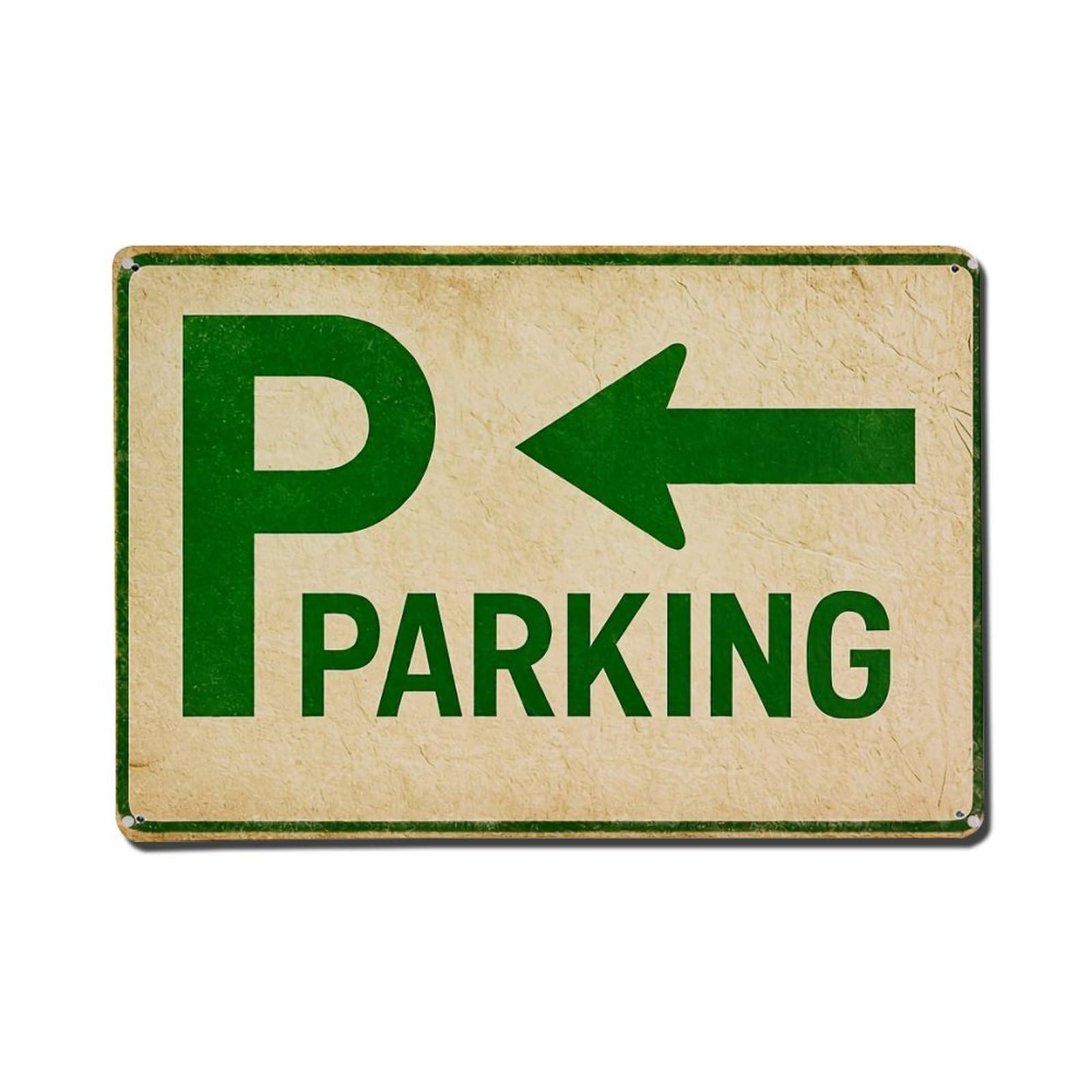 Parking Sign With Arrow Left Vintage Tin Sign Retro Metal Wall Decor Metal Poster, Home Bar Garage Farmhouse Cafe Wall Art Decoration 8x12Inches