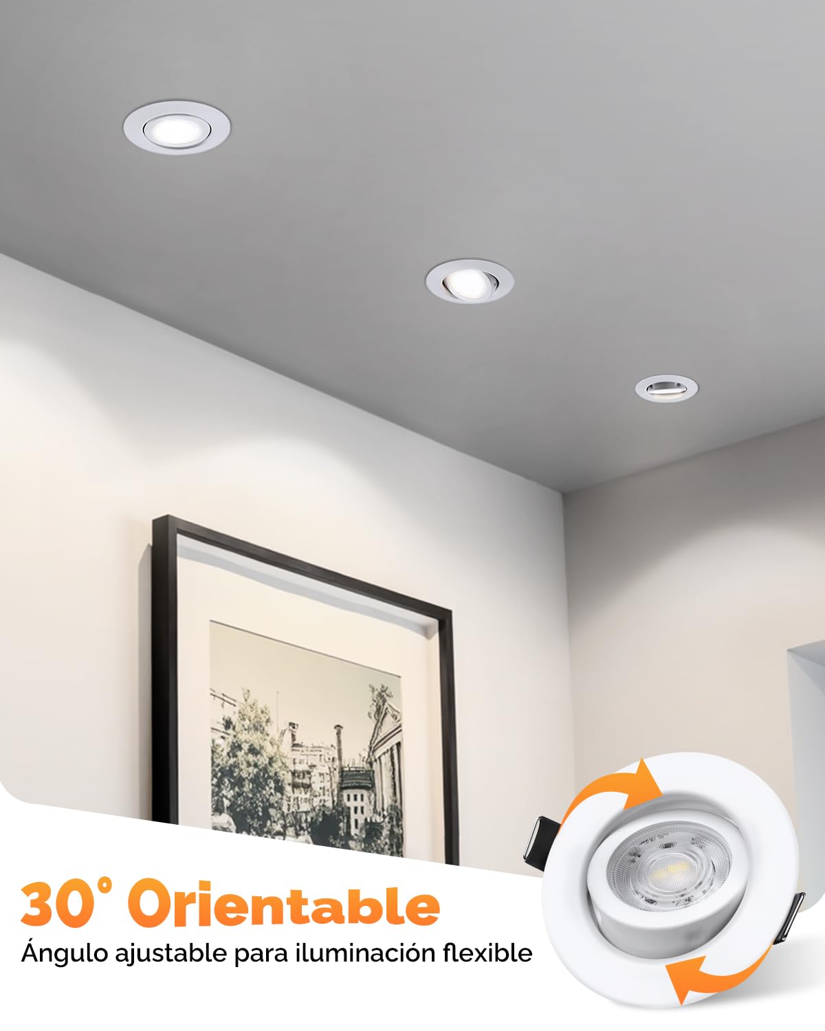 wowatt 6 Pack Focos LED Interior Techo Regulable Orientable 6W 640LM 3CCT | Luz Calida 3000K Luz Neutra 4000K Frío 6000K Downlight LED Techo Empotrable, IP44 Ojos de Buey LED para Baño, Corte 68mm-75mm