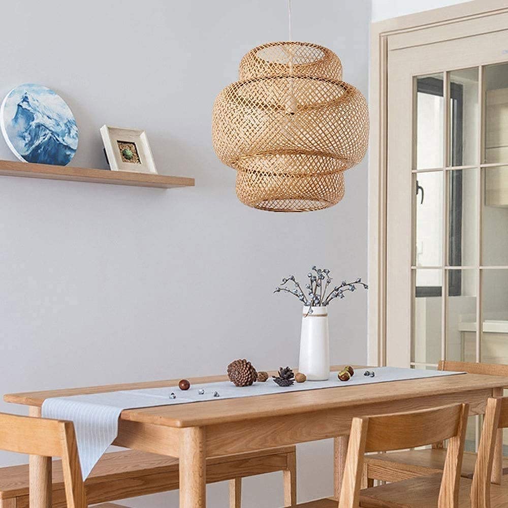 Lampadario in bambù Naturale Fai da Te, paralumi in Vimini e Rattan, Lampada a Sospensione Intrecciata, Lampada a Sospensione Cinese Fatta a Mano per Ristorante, Illuminazione Deco
