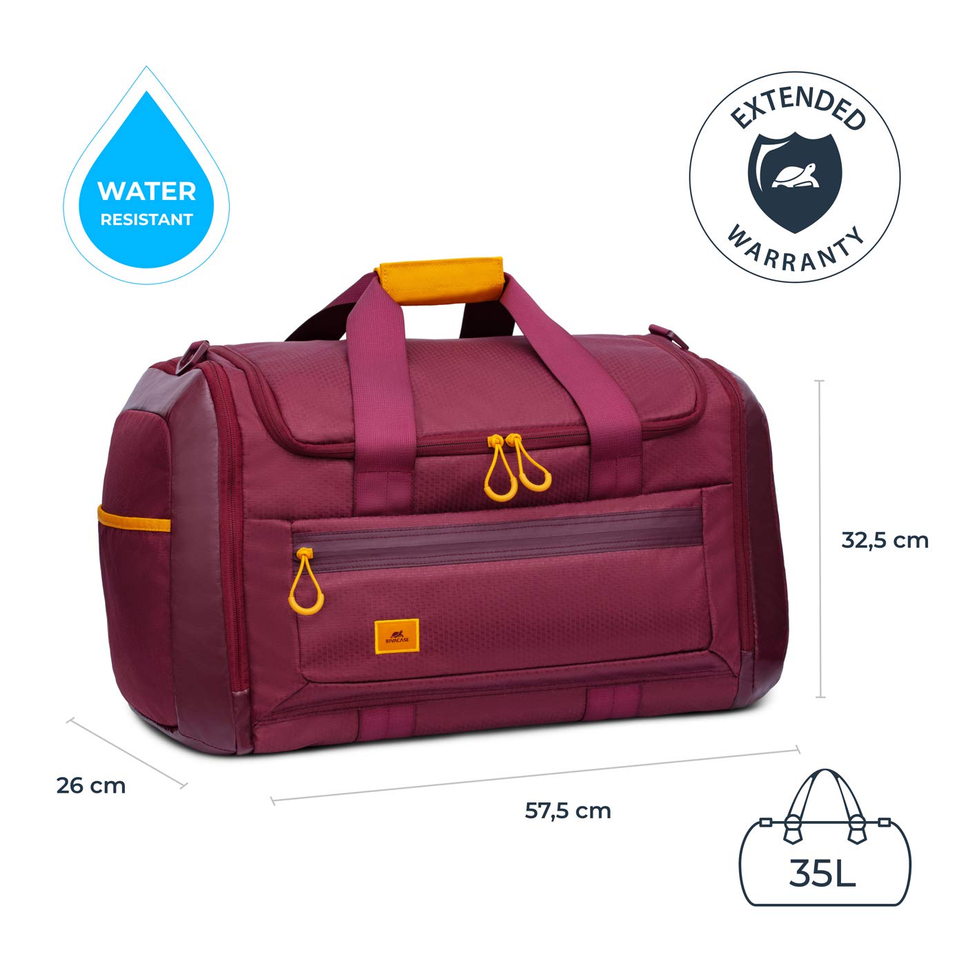 Rivacase Borsa sportiva con scomparto per scarpe – Duffelbag per uomo e donna in materiale impermeabile di alta qualità – Borsa a tracolla – Borsa da nuoto – Weekender – Borsa da palestra – 35 l