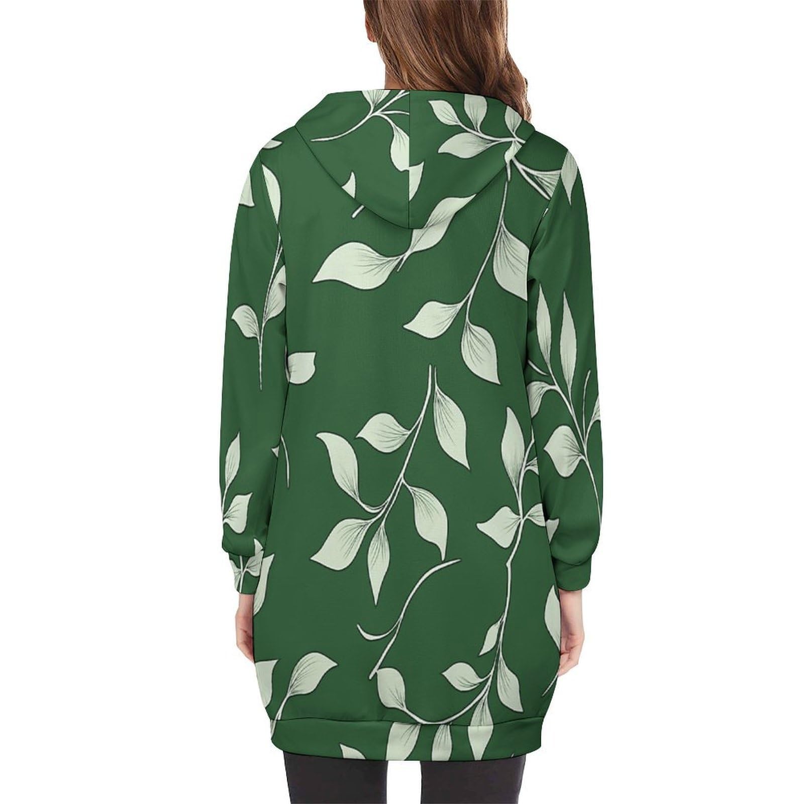 Felpa Donna con Zip Felpe Sportiva con Tasche E Cappuccio Motivo A Foglia Bianca Morbida Invernale Giacca Regolabile Confortevole per Uso Quotidiano Casual