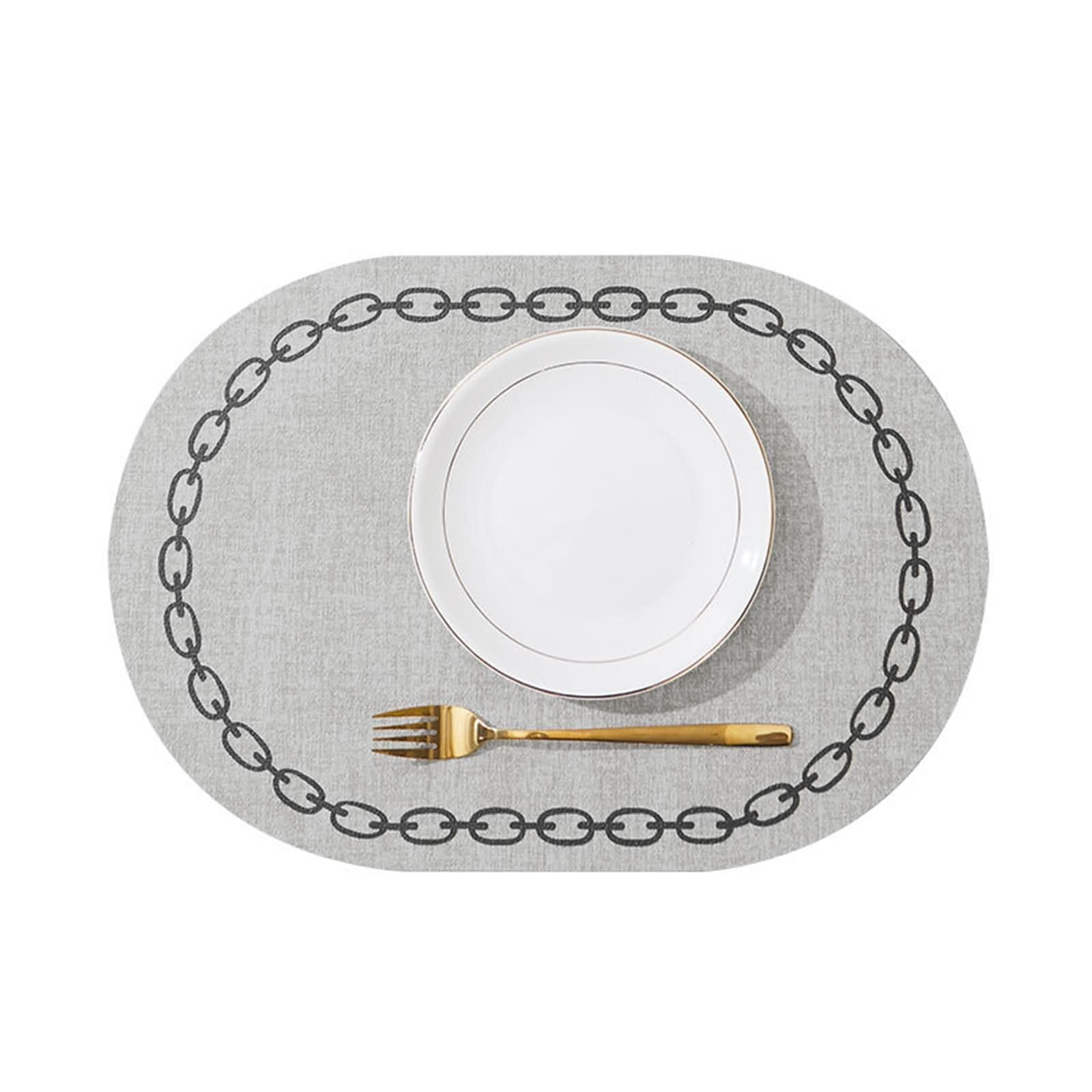 8 Napperon Table Salle a Manger Lavable, 30 x 44 CM Gris Clair Set de Table Ovale Lavable, Ovale avec Motif