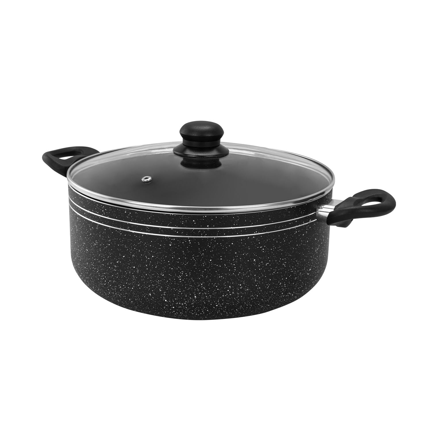 Royalford Casserole Dish with Tempered Glass Lid | Cooking Pot, Induction Stockpot Saucepan with Non-Stick Coating | Aluminium Cookware, Suitable for Multiple Hobs | Black (30 Cm)
