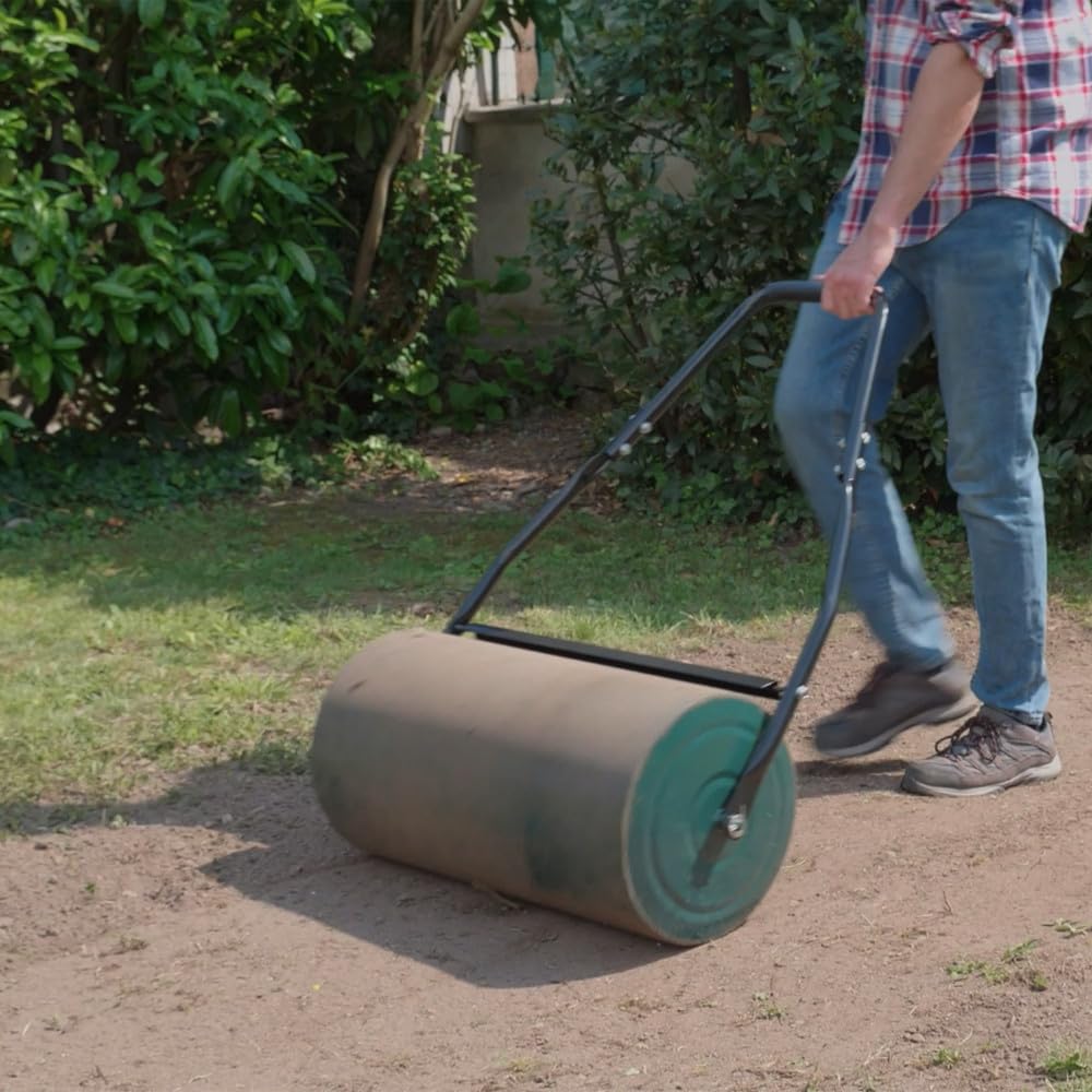 Oxeo Rouleau à Gazon 60cm - 48 L / 60kg - Rouleau à Main pouvant être rempli d'eau/de Sable - Acier Robuste - pour Gazon et Champs