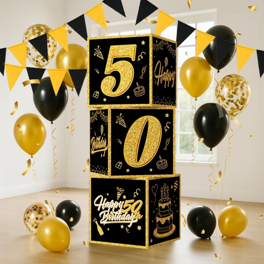Kit Decoración Cumpleaños 50 Para Hombres - Corona De Rey, Banda Estrellada, Pancarta Y Tarjeta, Temática Dorada