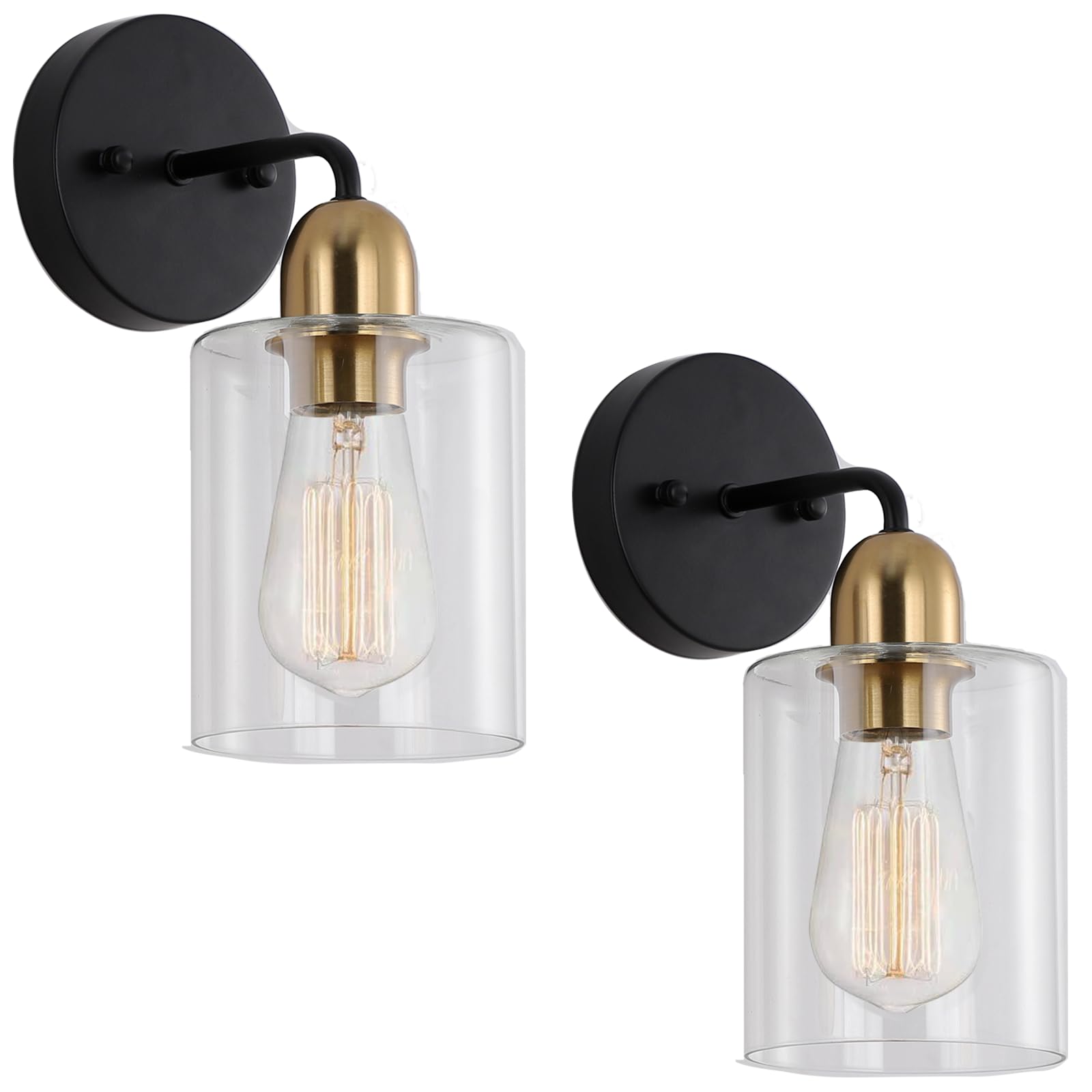 Berliget Black and Gold Wall Sconces Set of Two,Bathroom Sconces Wall ...