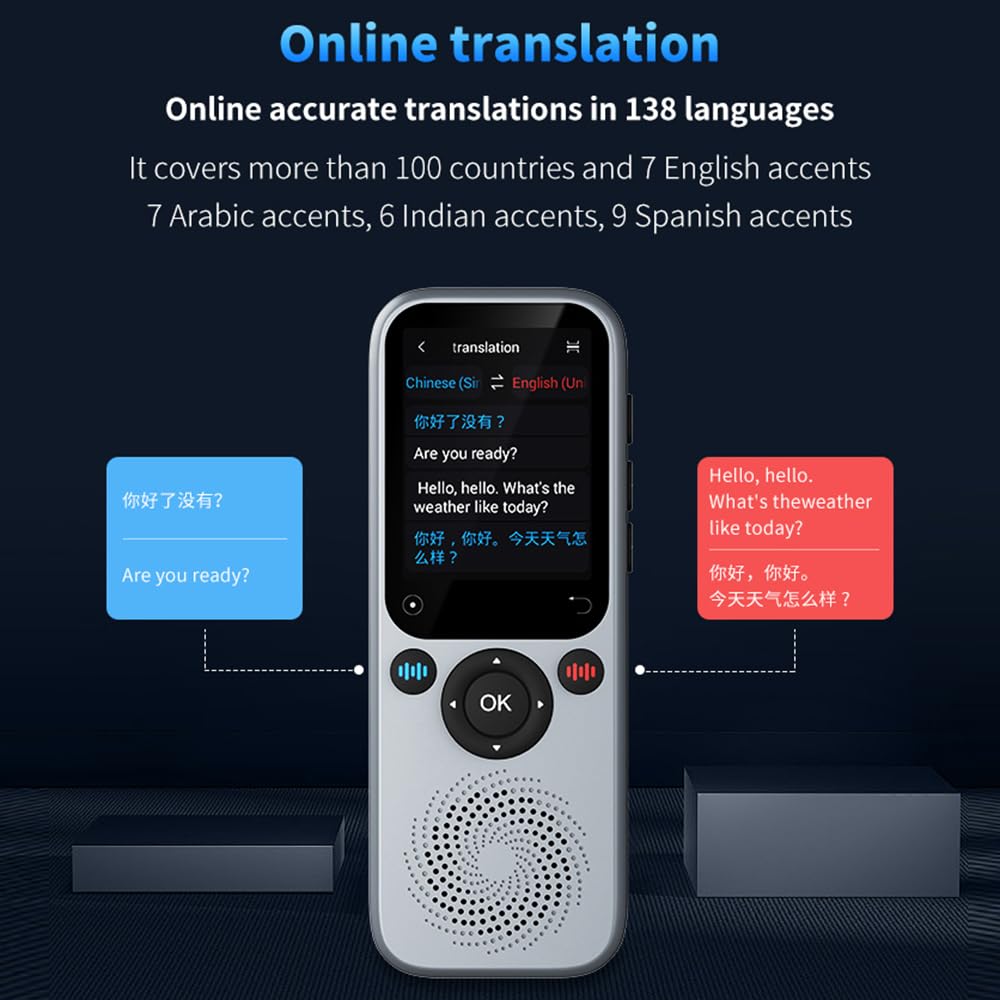 FTVOGUE Dispositivo di Traduzione Linguistica Portatile, Traduttore Bidirezionale in Tempo Reale, Supporta 138 Lingue, Ideale per Viaggiatori e Professionisti Aziendali