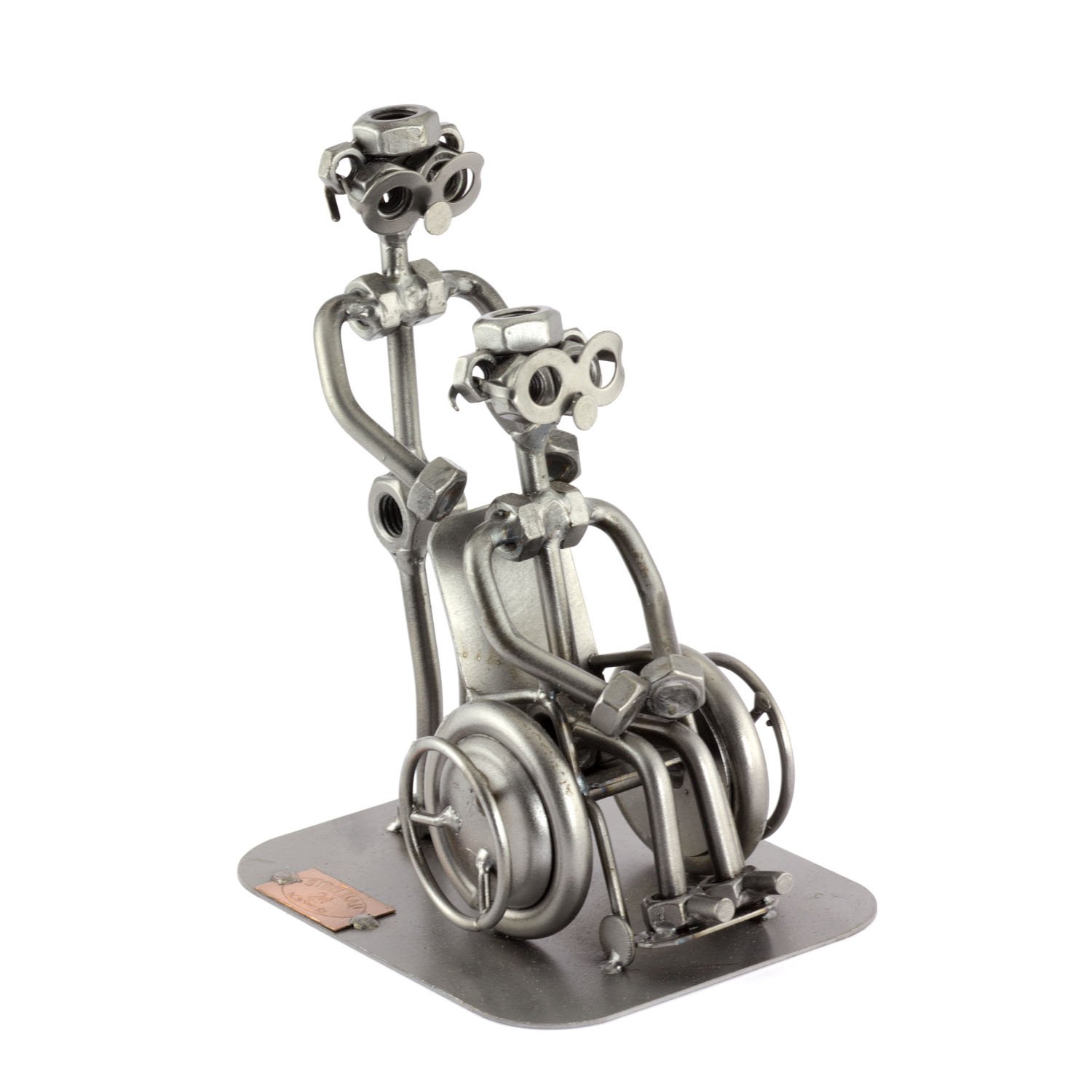 Steelman24 I Mężczyzna ze śrub z wózkiem inwalidzkim I Made in Germany I ręczna robota I pomysł na prezent I figurka stalowa I figurka metalowa I metalowy ludzik