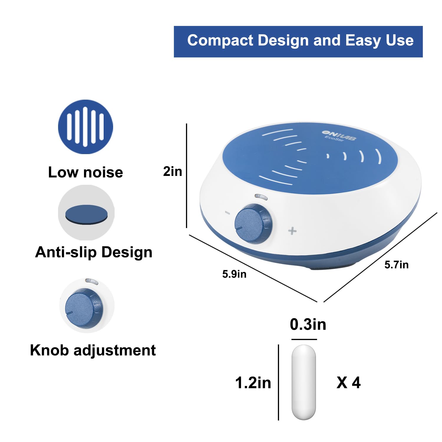 ONiLAB Magnetrührer mit 4PCS Rührstäben，Magnetrührer mit Rührkapazität 3000ml (keine Heizung)