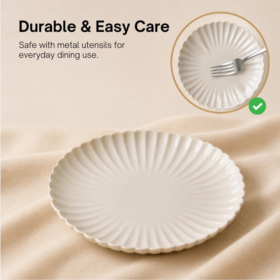WENSHUO Daisy Plates Set of 6, 6.7 in Breakfast Plates, Creamy Beige