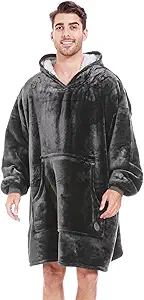 THREE POODLE Wearable Blanket Hoodie for Women, Oversized Sherpa Sweatshirt Blanket for Adults Men, Cozy Gray Hooded Blankets, Gifts for Teen Girls Women Mom Sister
