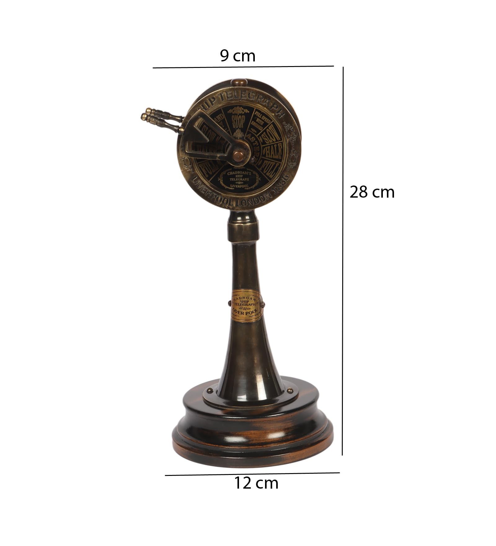 PRISTINE INTERIORS Antique Brass Tabletop Ship Telegraph on Wooden Base – Nautical Home & Office Decor, Antique Maritime Decor, Brass Ship Telegraph