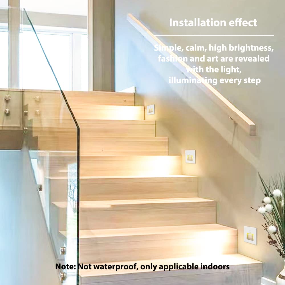 8x 1,5w lámparas led empotrables de pared con detector de movimiento blanco cálido 3000K Luz LED para escaleras blanco para 60mm redondo, 86mm cuadrado caja empotrada 230V para uso interior