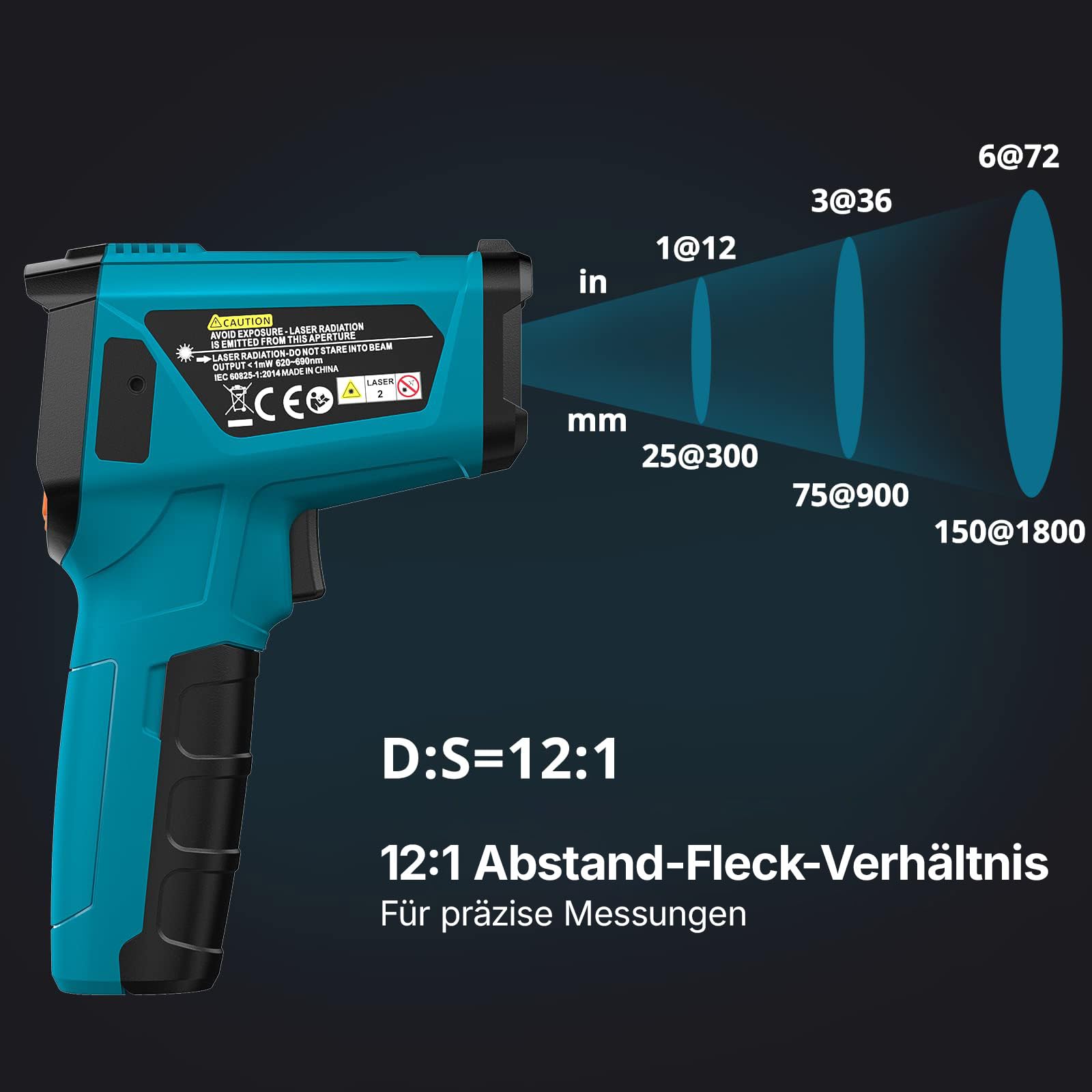 Tilswall Infrarot Thermometer(nicht für Menschen) -50°C bis 800°C IR Digital Laser Temperaturmessgerät mit Kochen LCD Display für Kochen/Barbecue/Pizza Oven/Gefrierschrank/Industrie-W300