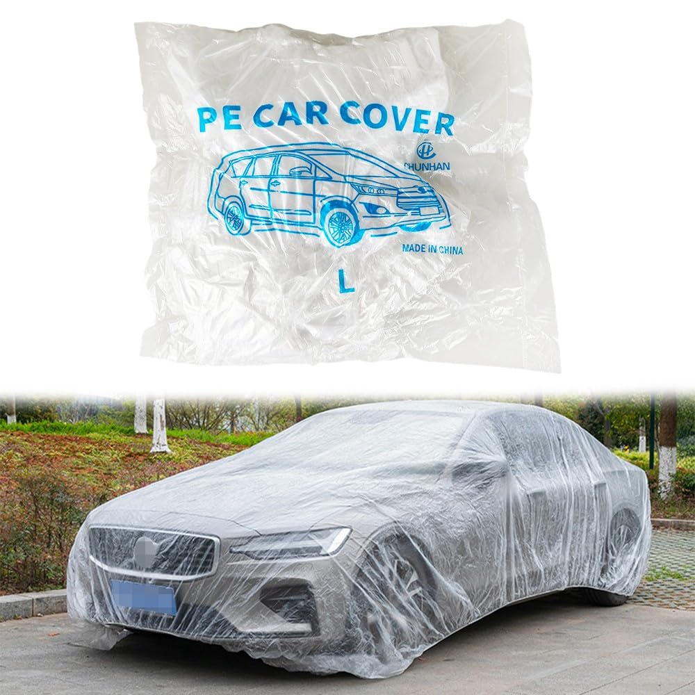 MTOSYSARI 1pc Clear Plastic Temporary Universal Disposable Car Cover Rain Dust Garage