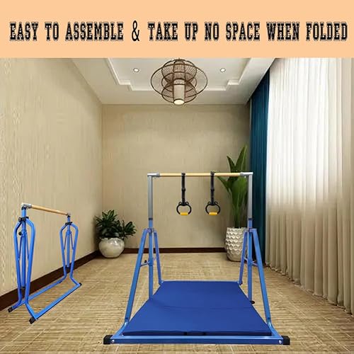 Miniatura 7 de Barra de gimnasia plegable y movible, barra horizontal para niños y niñas jóvenes, equipo de gimnasio sin tambaleo para el hogar en interiores,