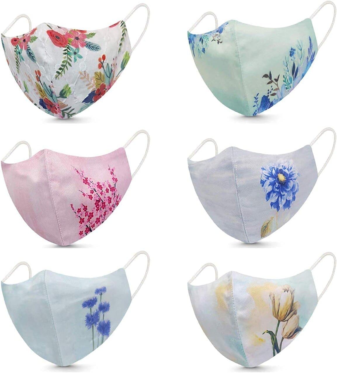 SIX SIGMA (Pack of 6) Women's Pure Cotton Printed Basic Reusable Washable Mask without Valve Soft 100% Cotton Basic Face Cover- (Pack of 6)